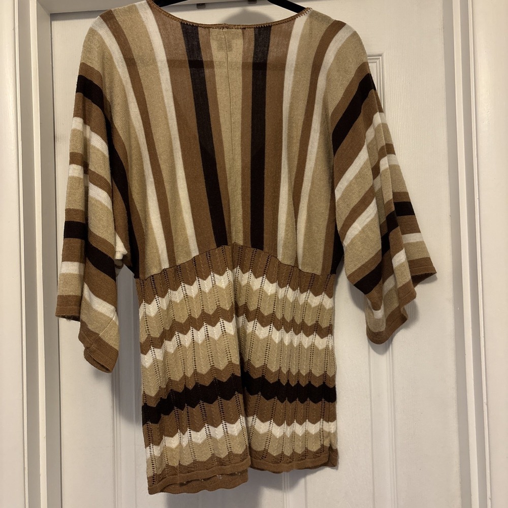 Deep V Knit Wide Sleeve Chevron Striped Mod Retro Boho Shirt Top Y2K Layering 2X - Picture 6 of 6